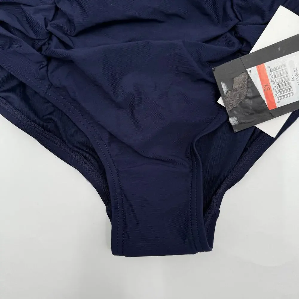 DKNY Bikini Bottoms SZ Extra Small Ruched High Waist Navy Blue NWT Swim Classic - Picture 9 of 11